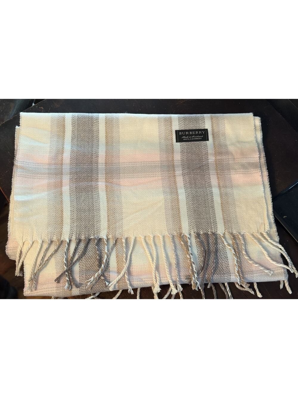 Burberry 100% Cashmere Pink Plaid Nova Check Scarf Fringe Made In Scotland